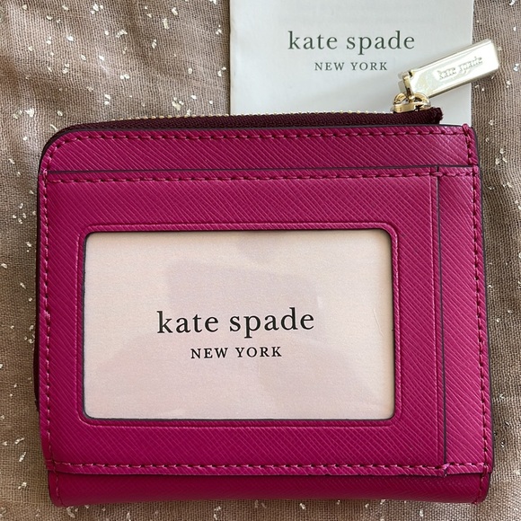 Brand New Kate Spade Genuine Leather Pink & Burgundy Zippered Wallet Color Block - Picture 3 of 15